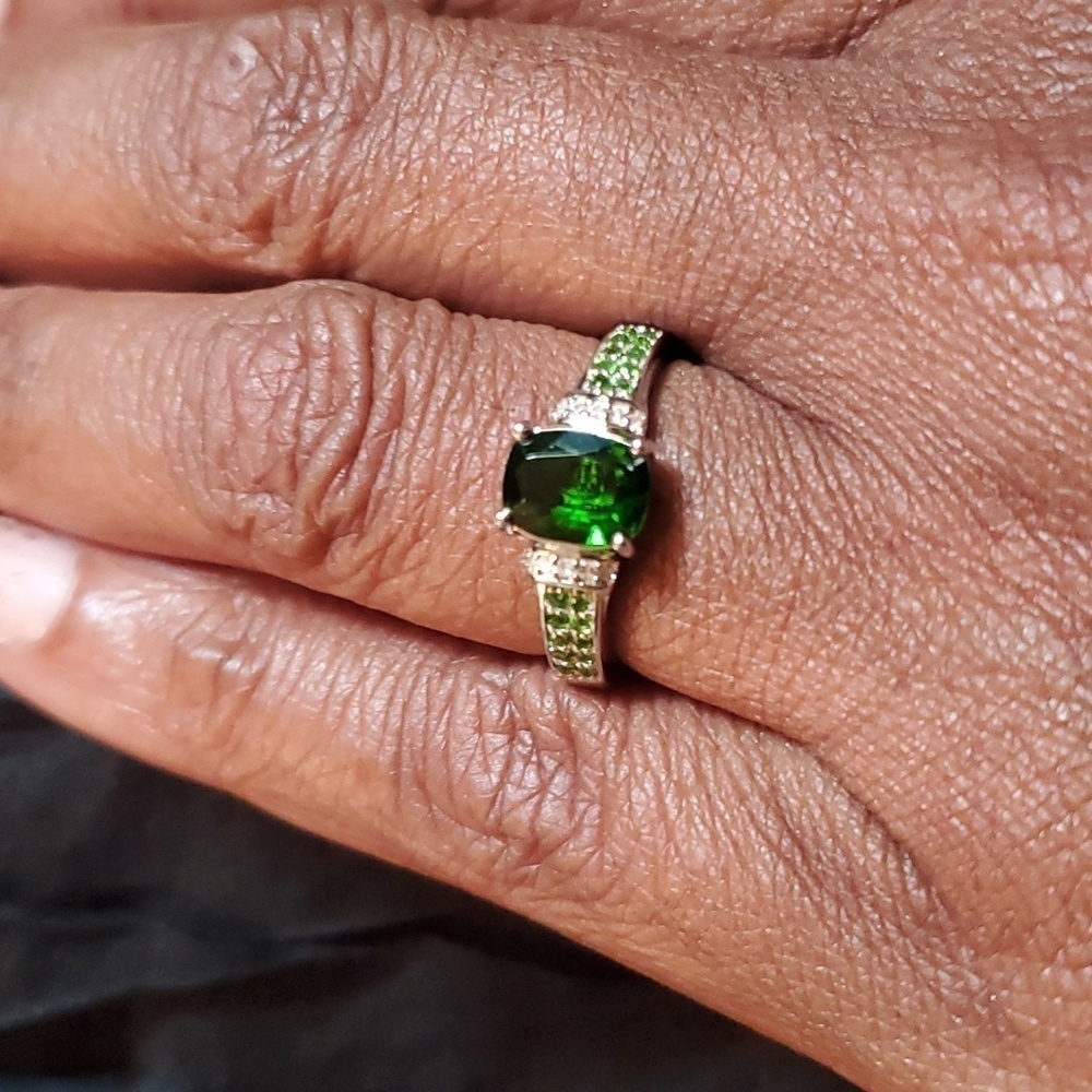 Chrome Diopside Zircon Ring Platinum Over Sterling Silver